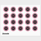 Hot Pink Monogram H Fleur de Lis Wedding Sticker (Vel)