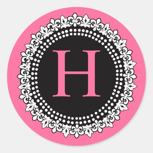 Hot Pink Monogram H Fleur de Lis Wedding Sticker (Voorkant)
