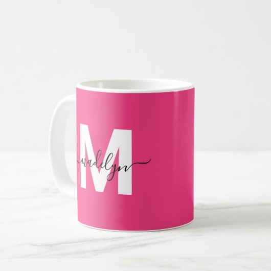 Hot Pink Monogram Koffiemok (Voorkant links)