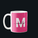 Hot Pink Monogram Koffiemok<br><div class="desc">Personalized Modern Glamorous Magenta Hot Pink Initial Name Monogram Coffee Mug. This stylish mug combines a modern minimalist vibe with a glamorous, personal touch, perfect for any coffee or tea lover. Featuring bold white initials on a vibrant magenta hot pink background and your name in sleek black typography, the luxury...</div>