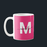 Hot Pink Monogram Koffiemok<br><div class="desc">Personalized Modern Glamorous Magenta Hot Pink Initial Name Monogram Coffee Mug. This stylish mug combines a modern minimalist vibe with a glamorous, personal touch, perfect for any coffee or tea lover. Featuring bold white initials on a vibrant magenta hot pink background and your name in sleek black typography, the luxury...</div>
