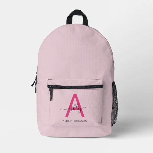 Hot Pink Monogram Meisje Terug naar school Bedrukte Rugzak (Voorkant)