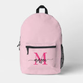 Hot Pink Monogram Meisje Terug naar school Bedrukte Rugzak (Voorkant)