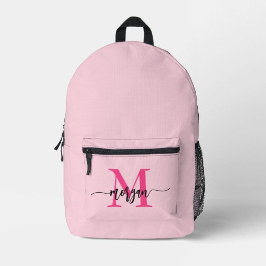 Hot Pink Monogram Meisje Terug naar school Bedrukte Rugzak (Voorkant)