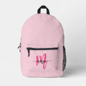 Hot Pink Monogram Meisje Terug naar school Bedrukte Rugzak (Voorkant)