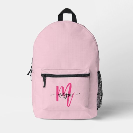 Hot Pink Monogram Meisje Terug naar school Bedrukte Rugzak (Voorkant)