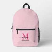 Hot Pink Monogram Meisje Terug naar school Bedrukte Rugzak (Voorkant)