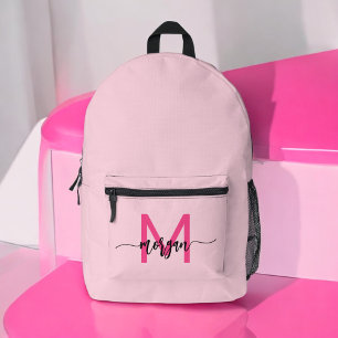 Hot Pink Monogram Meisje Terug naar school Bedrukte Rugzak