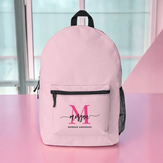 Hot Pink Monogram Meisje Terug naar school Bedrukte Rugzak