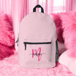 Hot Pink Monogram Meisje Terug naar school Bedrukte Rugzak