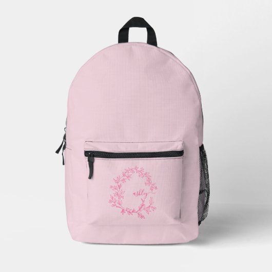 Hot Pink Monogram Meisje Terug naar school Bedrukte Rugzak (Voorkant)