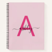 Hot Pink Monogram Meisje Terug naar school Notitieboek (Voorkant)