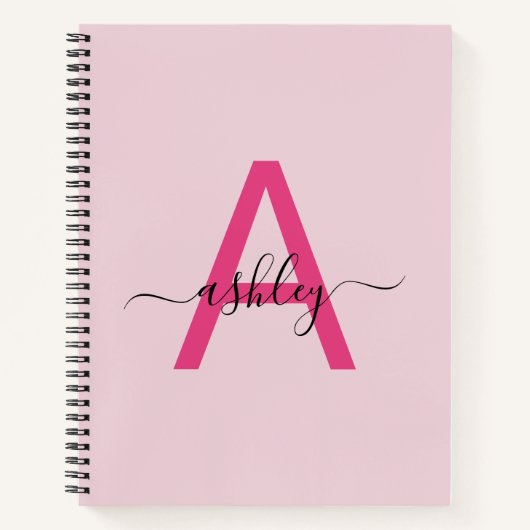 Hot Pink Monogram Meisje Terug naar school Notitieboek (Voorkant)