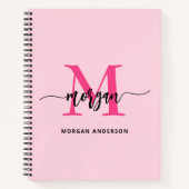 Hot Pink Monogram Meisje Terug naar school Notitieboek (Voorkant)