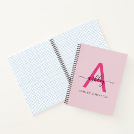 Hot Pink Monogram Meisje Terug naar school Notitieboek