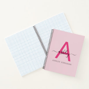 Hot Pink Monogram Meisje Terug naar school Notitieboek