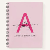 Hot Pink Monogram Meisje Terug naar school Notitieboek (Voorkant)