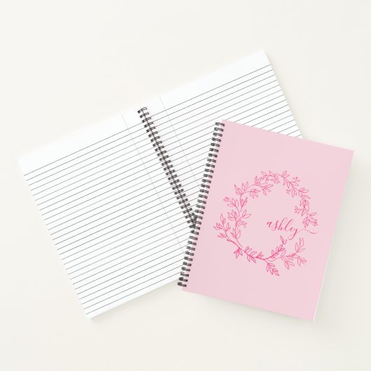 Hot Pink Monogram Meisje Terug naar school Notitieboek (Binnen)