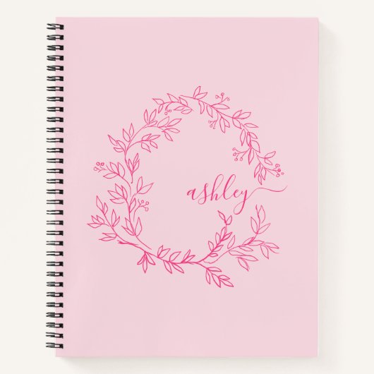 Hot Pink Monogram Meisje Terug naar school Notitieboek (Voorkant)