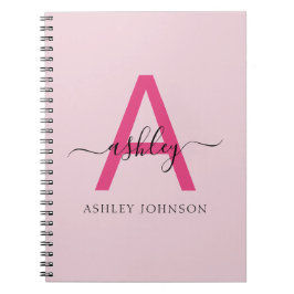 Hot Pink Monogram Meisje Terug naar school Notitieboek