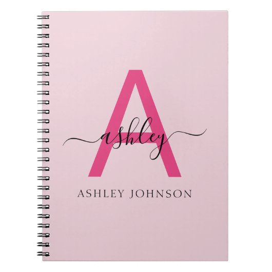 Hot Pink Monogram Meisje Terug naar school Notitieboek (Voorkant)
