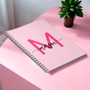 Hot Pink Monogram Meisje Terug naar school Notitieboek
