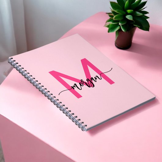 Hot Pink Monogram Meisje Terug naar school Notitieboek