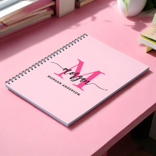 Hot Pink Monogram Meisje Terug naar school Notitieboek
