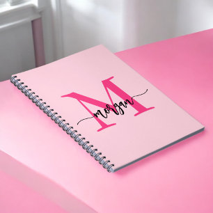 Hot Pink Monogram Meisje Terug naar school Notitieboek