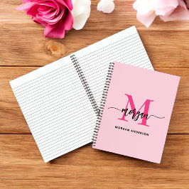 Hot Pink Monogram Meisje Terug naar school Notitieboek