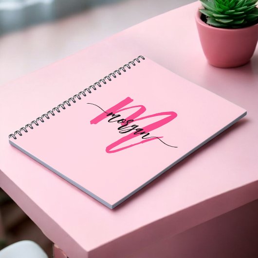 Hot Pink Monogram Meisje Terug naar school Notitieboek