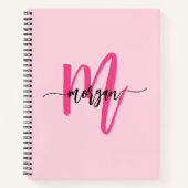 Hot Pink Monogram Meisje Terug naar school Notitieboek (Voorkant)