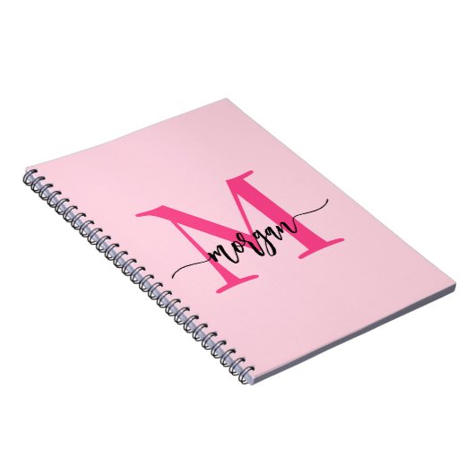 Hot Pink Monogram Meisje Terug naar school Notitieboek (Rechterzijde)