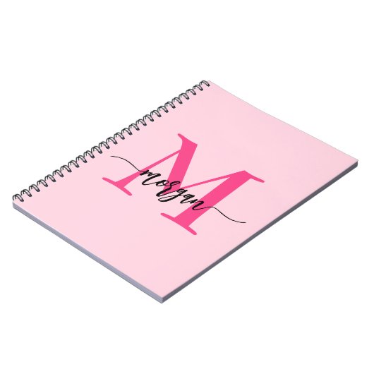 Hot Pink Monogram Meisje Terug naar school Notitieboek (Linkerzijde)