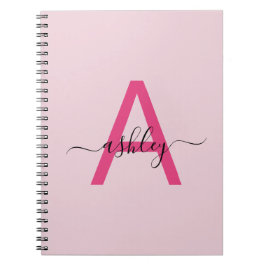 Hot Pink Monogram Meisje Terug naar school Notitieboek