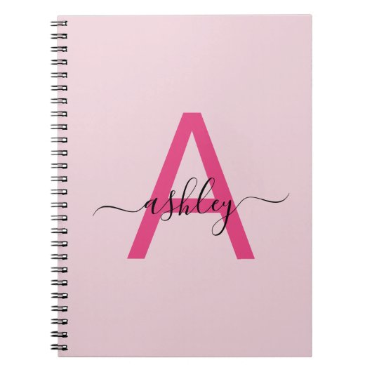 Hot Pink Monogram Meisje Terug naar school Notitieboek (Voorkant)