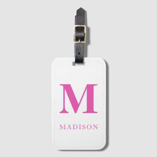 Hot Pink Monogram Naam Bagagelabel (Voorkant (verticaal))