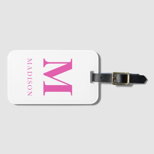 Hot Pink Monogram Naam Bagagelabel (Voorkant (horizontaal))