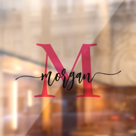 Hot Pink Monogram Naam Bedrijf Raamsticker (Vel 2)
