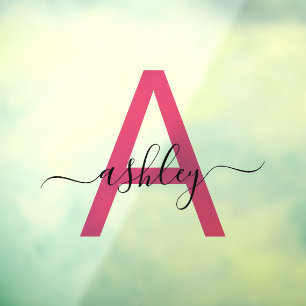 Hot Pink Monogram Naam Bedrijf Raamsticker
