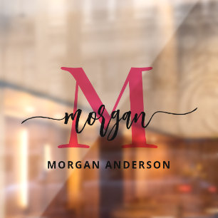 Hot Pink Monogram Naam Bedrijf Raamsticker
