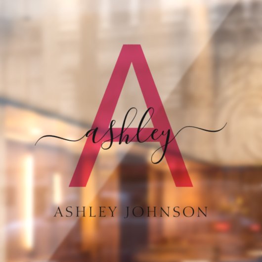 Hot Pink Monogram Naam Bedrijf Raamsticker (Vel 2)