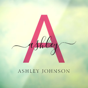 Hot Pink Monogram Naam Bedrijf Raamsticker