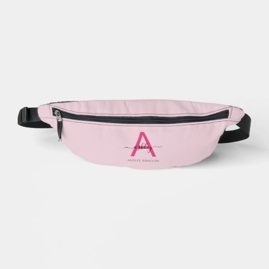 Hot Pink Monogram Naam Meisje Script Heuptasje (Voorkant)