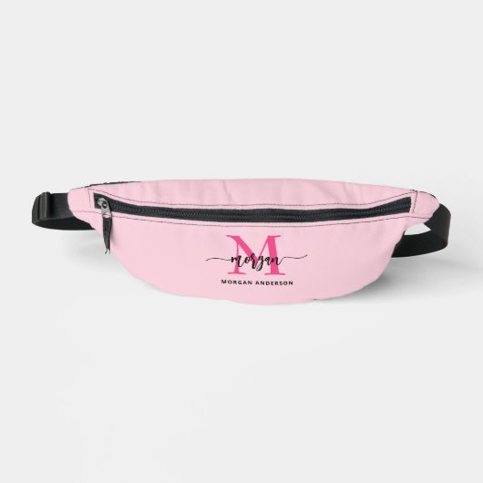 Hot Pink Monogram Naam Meisje Script Heuptasje (Voorkant)