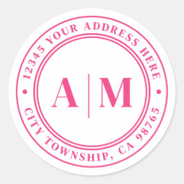 Hot Pink Monogram Return Address Ronde Sticker