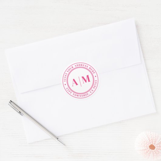 Hot Pink Monogram Return Address Ronde Sticker (Envelop)