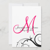 Hot Pink Monogram Weddenschap Terug Kaart (Voorkant)