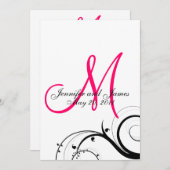 Hot Pink Monogram Weddenschap Terug Kaart (Voorkant / Achterkant)