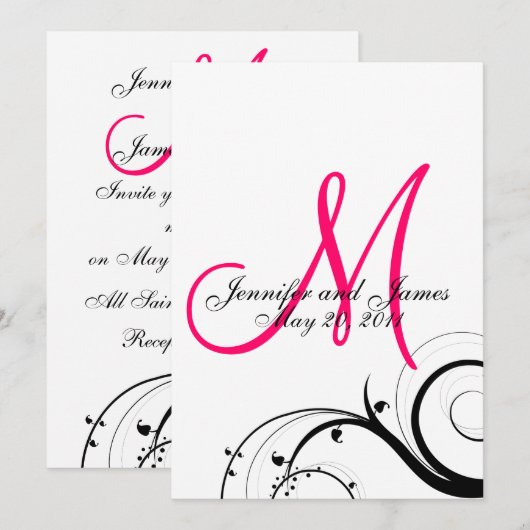 Hot Pink Monogram Weddenschap Terug Kaart (Voorkant / Achterkant)